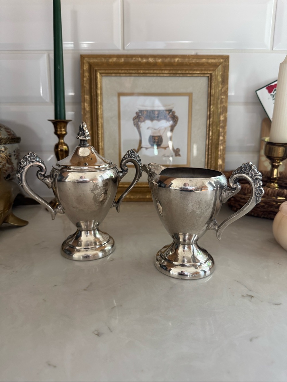 Vintage Silver Plated Creamer and Sugar Bowl with Lid
